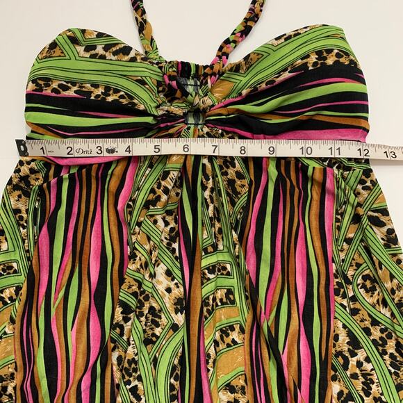 Colorful Animal Print Striped Halter Top High Low Midi Dress XL (fits small) - Picture 6 of 6
